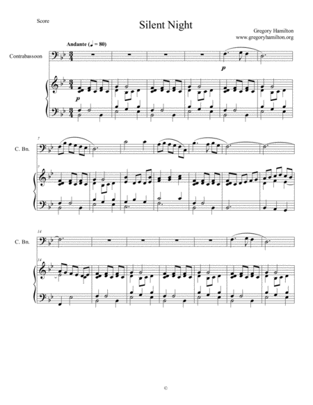 Free Sheet Music Silent Night For Contrabassoon And Piano