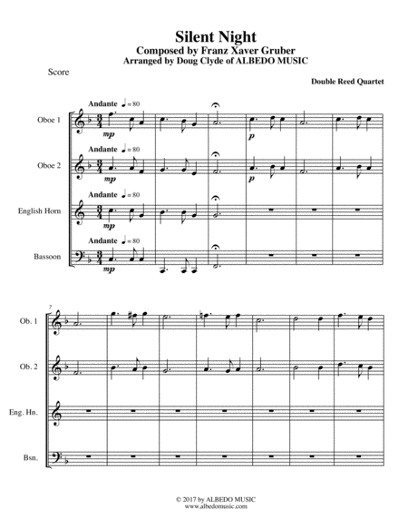 Silent Night For Double Reed Quartet Sheet Music