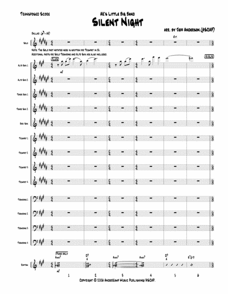 Free Sheet Music Silent Night For Little Big Band Up To Full Big Band