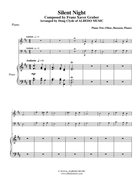 Free Sheet Music Silent Night For Oboe Bassoon Piano