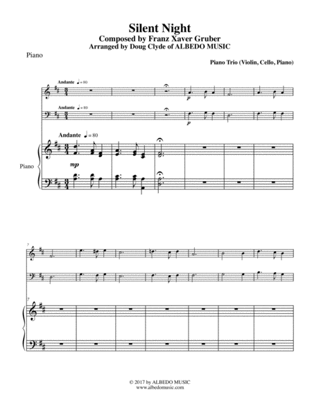 Silent Night For Piano Trio Sheet Music