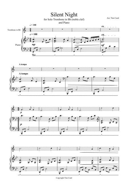 Silent Night For Solo Trombone Euphonium In Bb Treble Clef And Piano Sheet Music