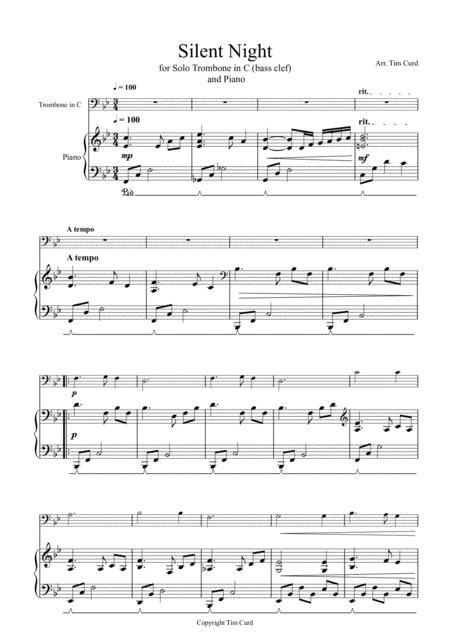 Silent Night For Solo Trombone In C Bass Clef And Piano Sheet Music