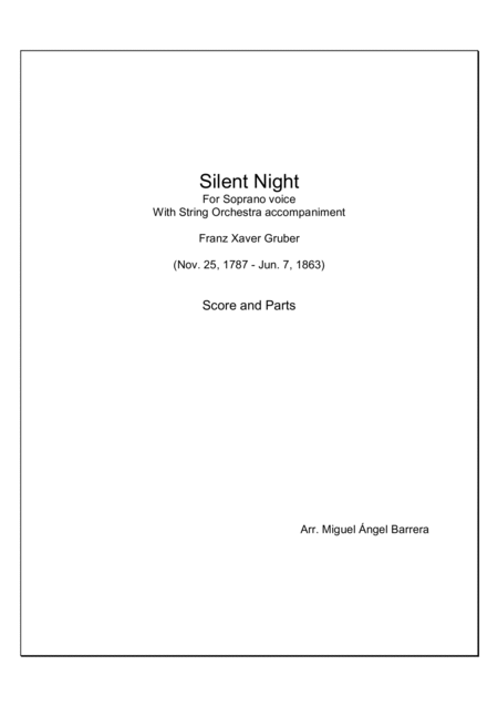 Free Sheet Music Silent Night For Soprano Voice With String Orchestra Accompaniment