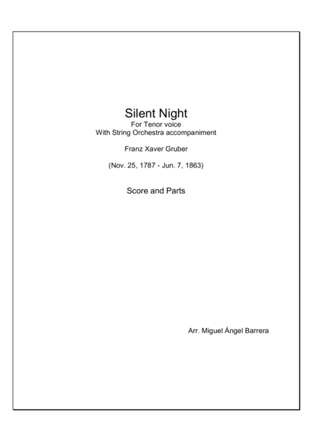 Silent Night For Tenor Voice With String Orchestra Accompaniment Sheet Music