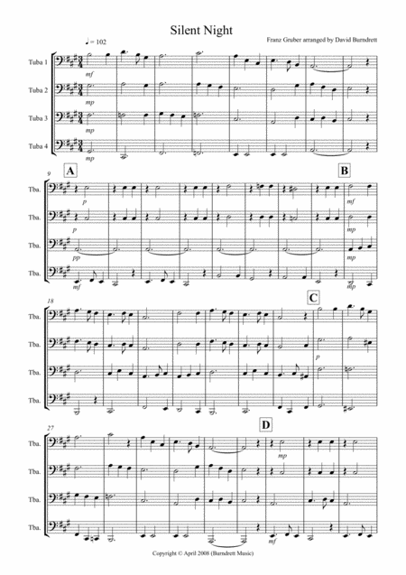 Free Sheet Music Silent Night For Tuba Quartet