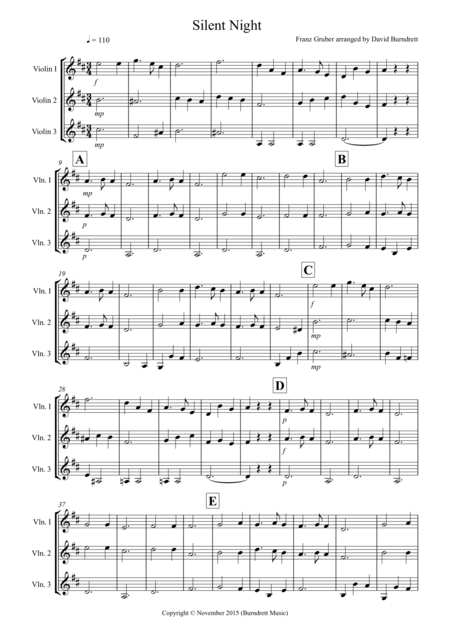 Silent Night For Violin Trio Sheet Music