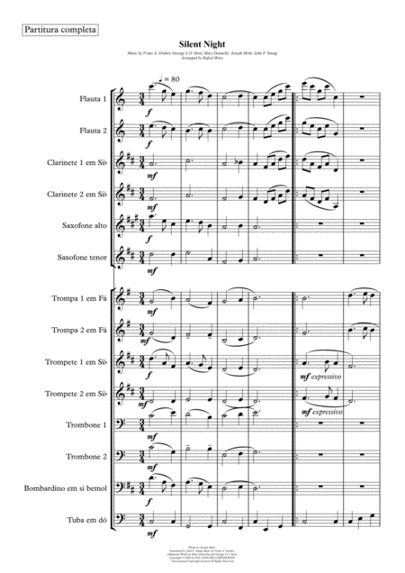 Free Sheet Music Silent Night For Wind Band