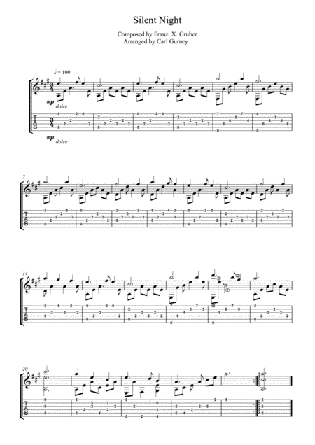 Free Sheet Music Silent Night In A Major