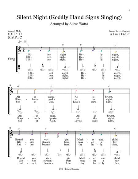 Silent Night Kodly Hand Signs Singing Sheet Music