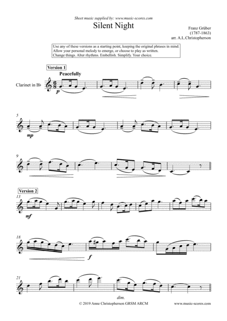 Silent Night Solo Clarinet Sheet Music