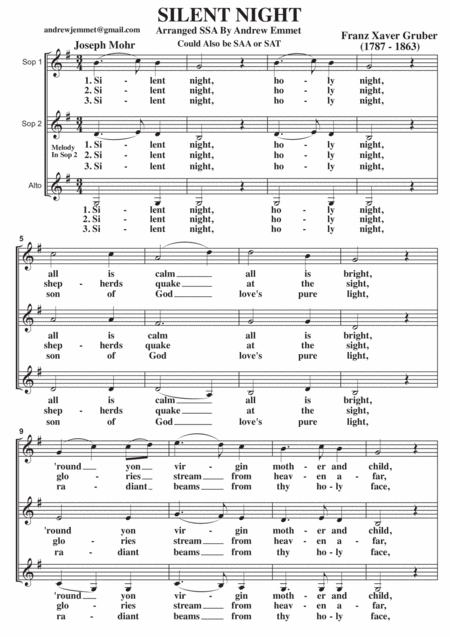 Silent Night Ssa Or Saa A Cappella Sheet Music