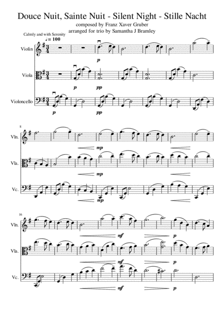 Silent Night Stille Nacht Douce Nuit For String Trio Sheet Music