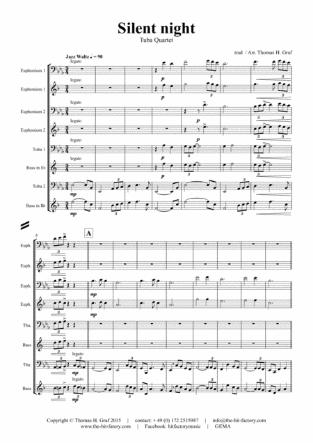 Silent Night Stille Nacht Jazz Waltz Tuba Quartet Sheet Music