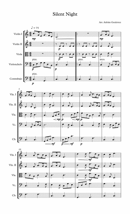 Silent Night Strings Orchestra Arr Sheet Music