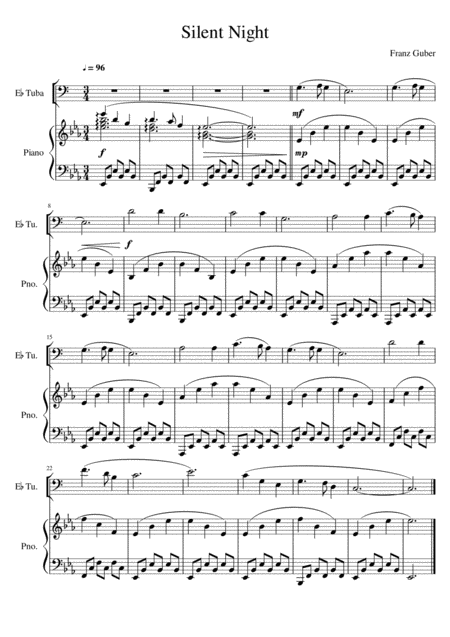 Silent Night Tuba Bass Clef Solo Sheet Music