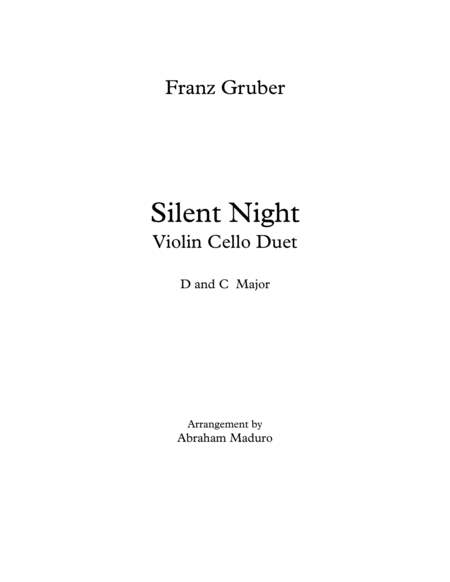 Silent Night Violin Cello Duet Two Tonalities Included Sheet Music