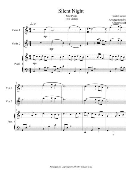 Free Sheet Music Silent Night Violin Duet With Piano Accompaniment Violin 1 Violin 2 And Piano