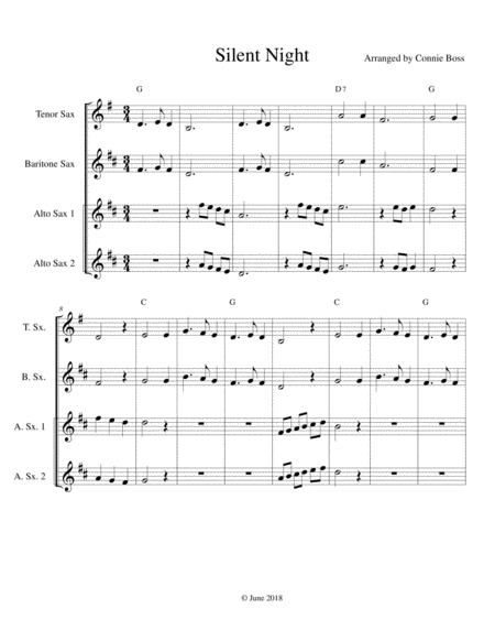 Silent Night Woodwind Quartet Alto Sax Alto Sax Flute Bb Clarinet Sheet Music