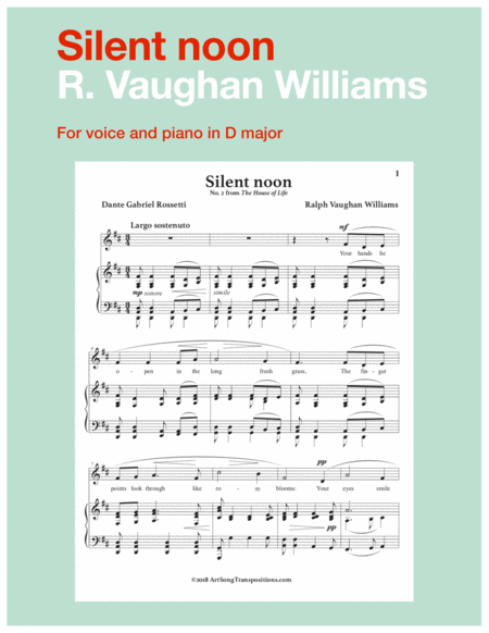 Silent Noon D Major Sheet Music