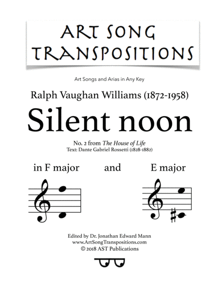 Silent Noon F And E Major Sheet Music