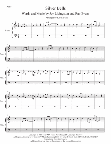 Silver Bells Easy Key Of C Piano Sheet Music