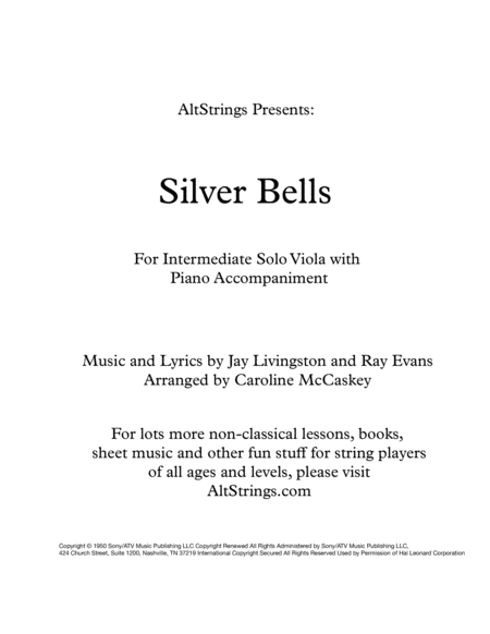 Silver Bells Intermediate Viola Solo With Piano Accompaniment Sheet Music