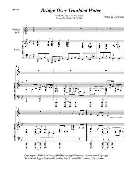 Simon Garfunkel Bridge Over Troubled Water For Trumpet Piano Sheet Music