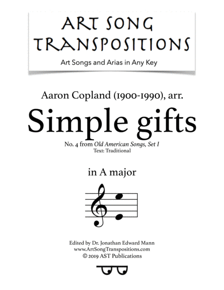 Simple Gifts A Major Sheet Music