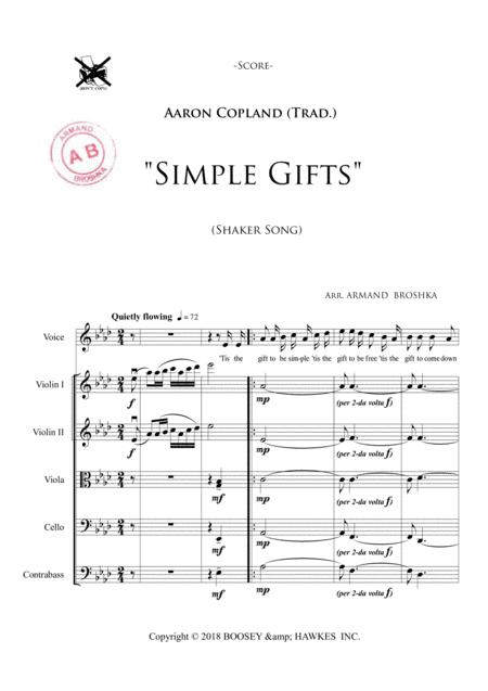 Free Sheet Music Simple Gifts Aaron Copland Trad