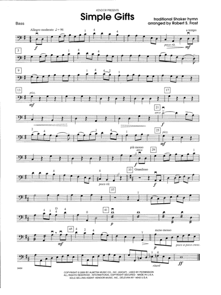 Free Sheet Music Simple Gifts Bass