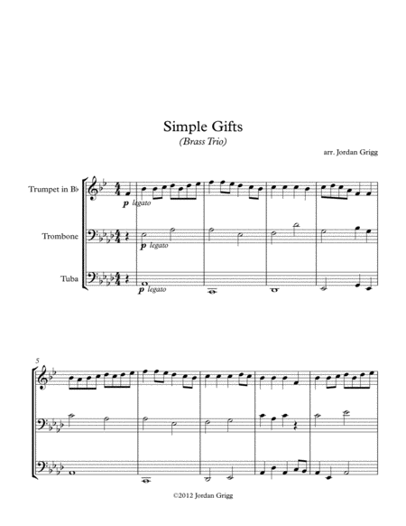 Free Sheet Music Simple Gifts Brass Trio