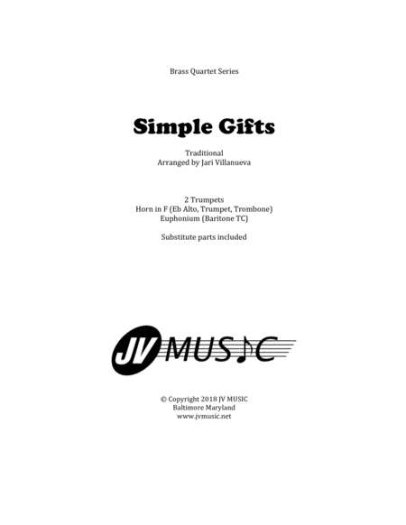 Free Sheet Music Simple Gifts For Brass Quartet