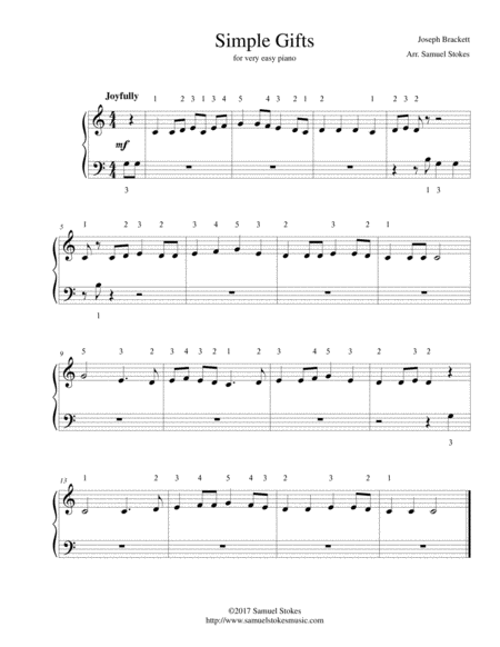 Simple Gifts For Very Easy Piano Sheet Music