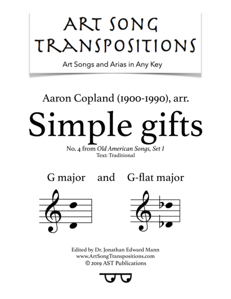 Simple Gifts In 2 Low Keys G G Flat Major Sheet Music