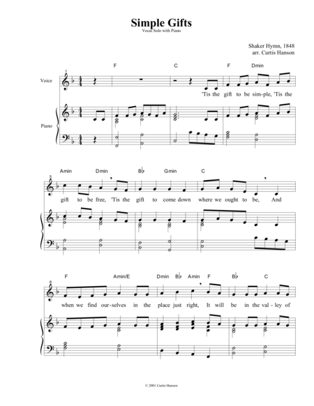 Free Sheet Music Simple Gifts Key Of F
