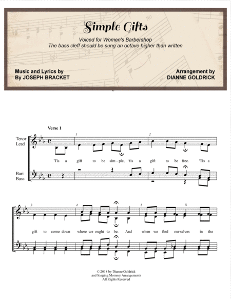 Free Sheet Music Simple Gifts Womens Barbershop