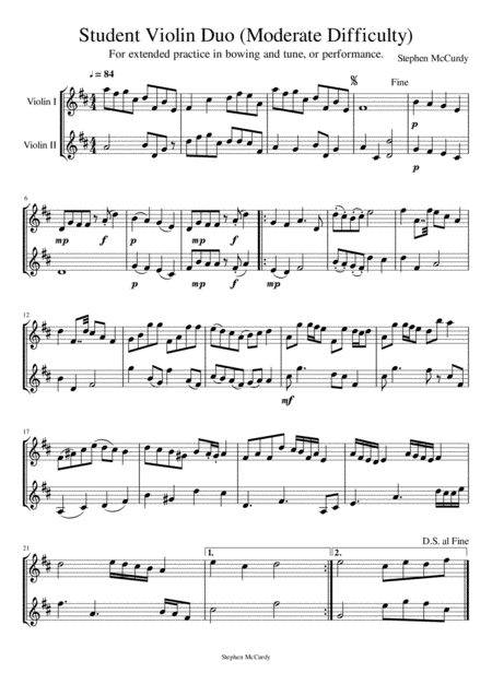 Free Sheet Music Simple Students Violin Duet Moderate Difficulty