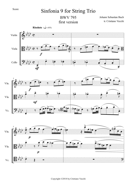 Sinfonia 9 For String Trio Sheet Music