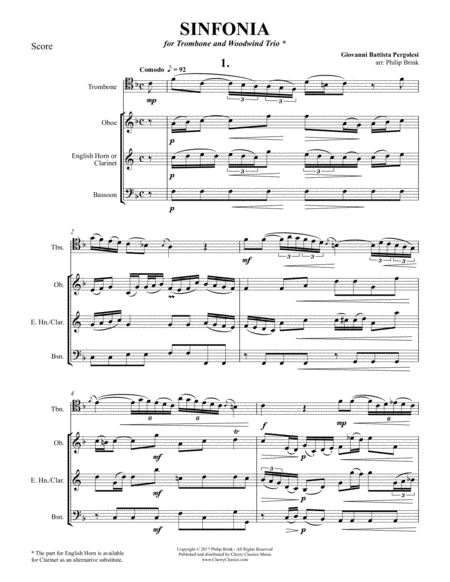 Sinfonia For Trombone And Woodwind Trio Sheet Music