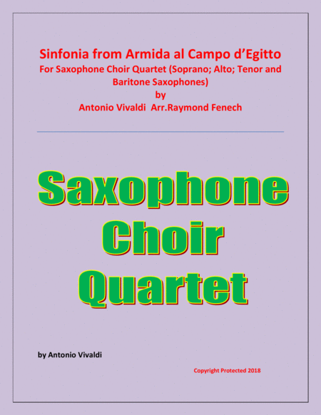 Sinfonia From Armida Al Campo D Egitto Saxophone Choir Qaurtet Soprano Alto Tenor And Baritone Saxophones Early Advanced Sheet Music