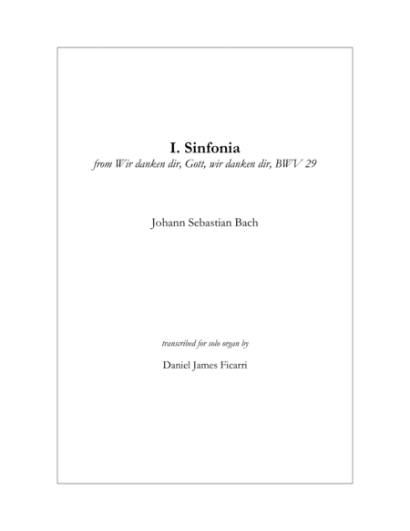 Sinfonia From Cantata 29 Solo Organ Sheet Music