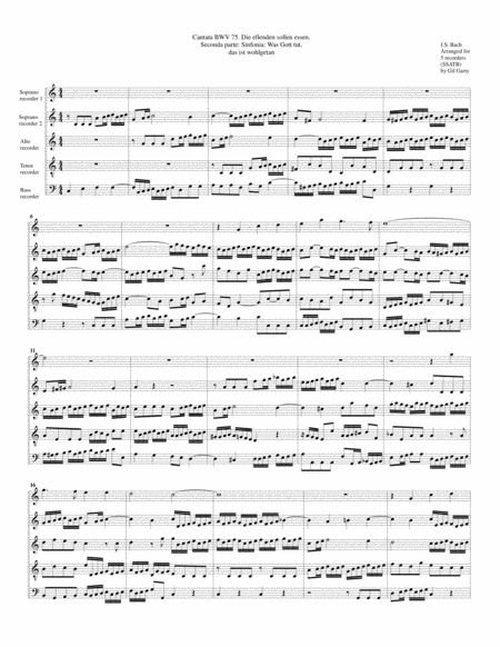 Free Sheet Music Sinfonia From Cantata Bwv 75 Part 2 Arrangement For 5 Recorders