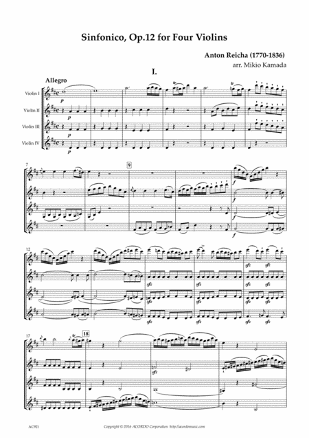 Free Sheet Music Sinfonico Op 12 For Four Violins