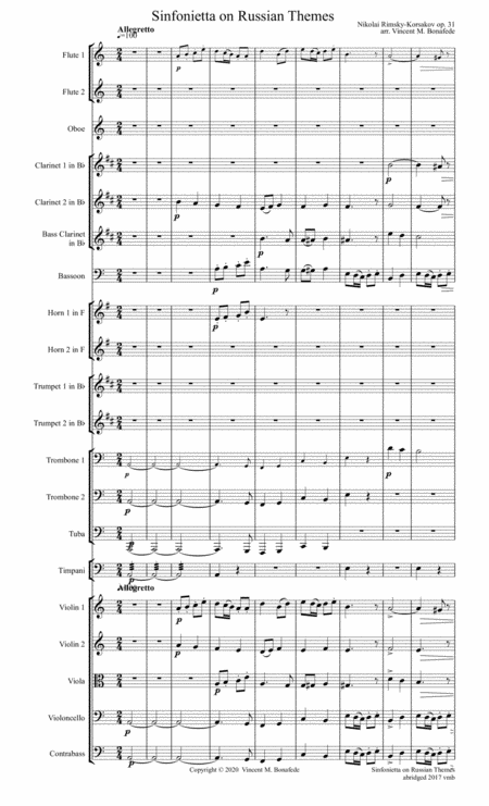 Sinfonietta On Russian Themes Opus 31 By Rimsky Korsakov For Community Orchestra Sheet Music