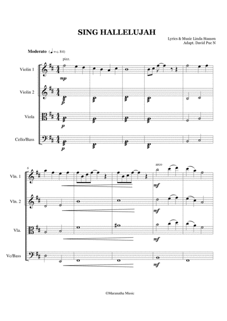 Sing Hallelujah String Quartet Orchestra Score Set Of Parts Sheet Music