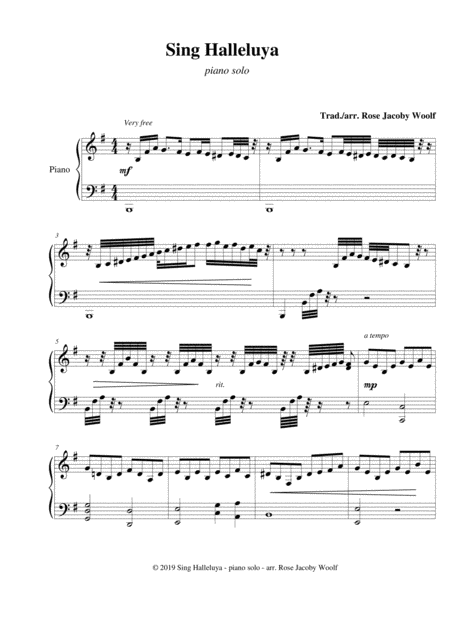 Free Sheet Music Sing Halleluya Piano Solo