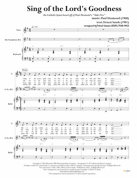 Free Sheet Music Sing Of The Lord Goodness Take Five