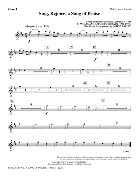 Free Sheet Music Sing Rejoice A Song Of Praise Arr John Leavitt Oboe 1