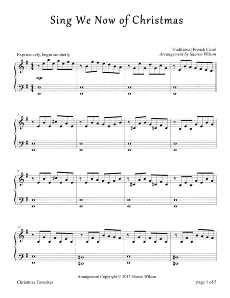 Free Sheet Music Sing We Now Of Christmas Piano Solo